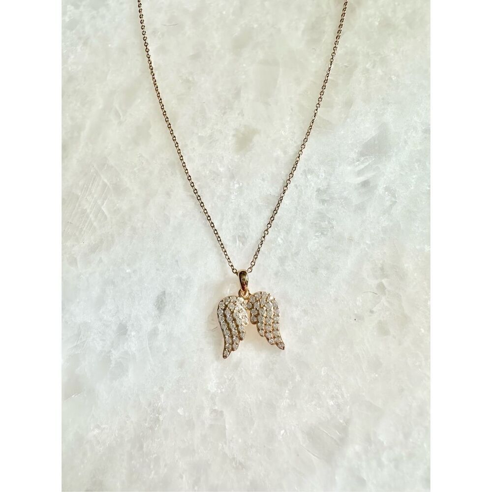 Angel Wings bleu sage Sterling Silver 14K Gold Plated necklace